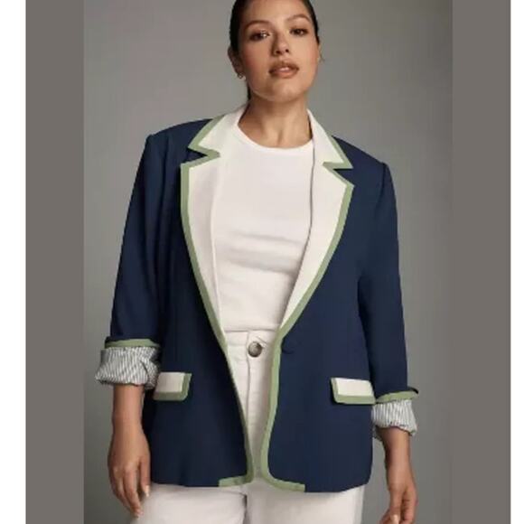 Anthropologie Maeve Colorblock Blazer Blue Green White Size S - Picture 8 of 15